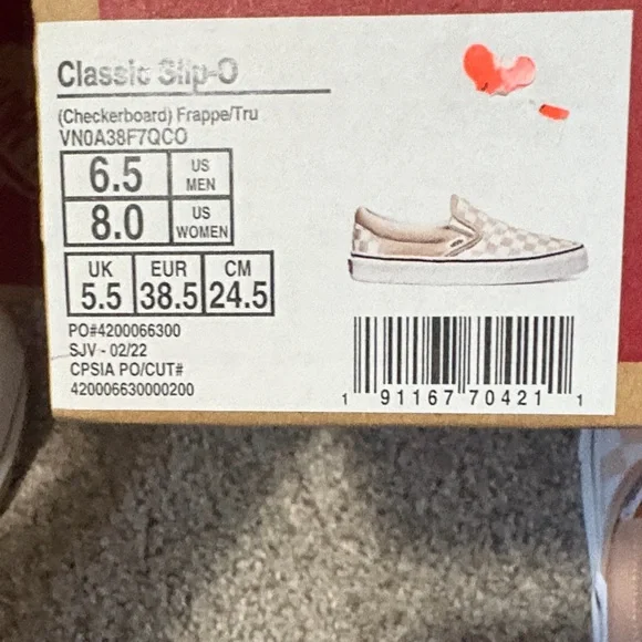 Vans Peach and White Checkered Slip-On Sneakers - Picture 2 of 6